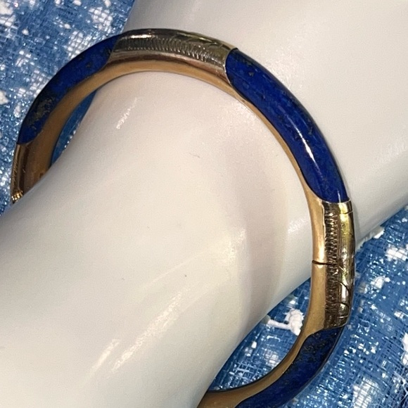 14K Gold Lapis Bangle Bracelet - Picture 4 of 16